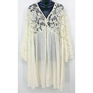 J Gee Dress Plus Size 2X Ivory Lace Flowy Flared Sleeve Button Peasant Women New